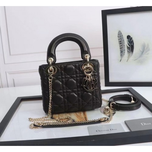 MINI LADY DIOR TÁSKA Báránybőr M0566OE fekete-arany