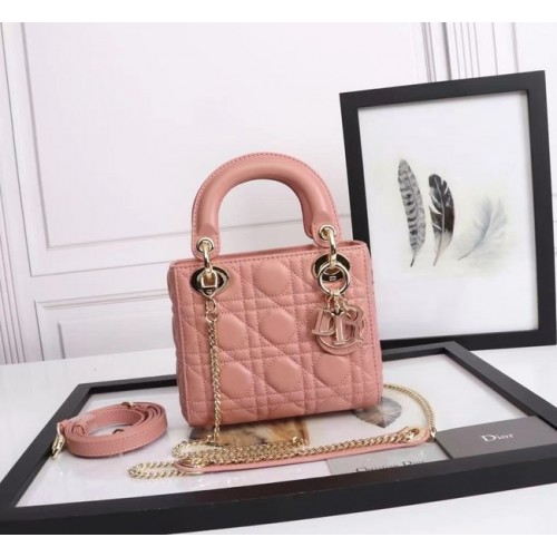 MINI LADY DIOR TÁSKA Báránybőr M0566OE rózsaszín és arany