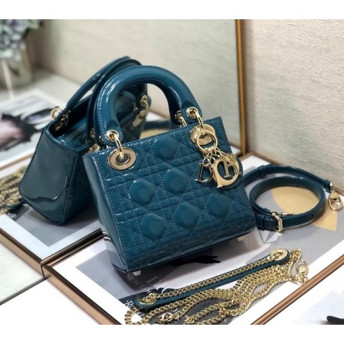 MINI LADY DIOR TÁSKA Lakkbőr Cannage borjúbőr M0505O Kék