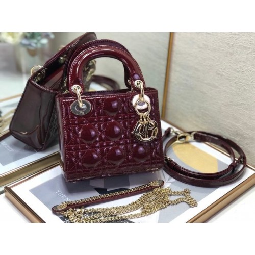 MINI LADY DIOR TÁSKA Lakkbőr Cannage borjúbőr M0505O bordó