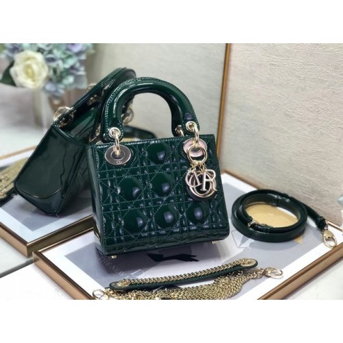 MINI LADY DIOR TÁSKA Lakkbőr Cannage borjúbőr M0505O zöld