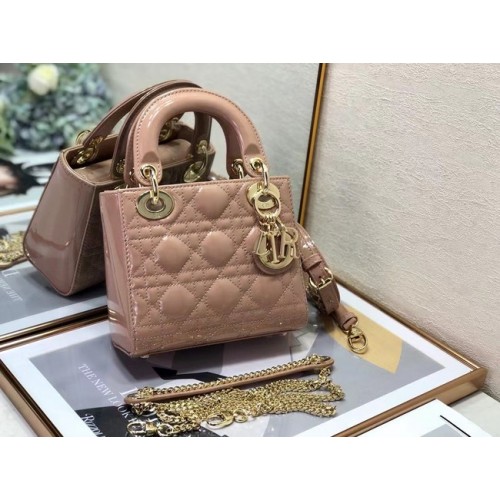 MINI LADY DIOR TÁSKA Lakkbőr Cannage borjúbőr M0505O világos rózsaszín