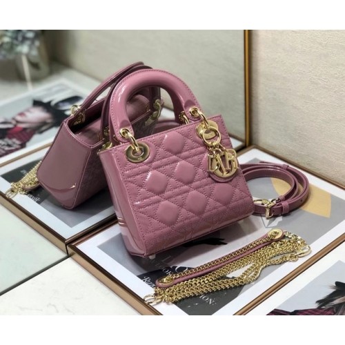 MINI LADY DIOR TÁSKA Lakkbőr Cannage borjúbőr M0505O rózsaszín