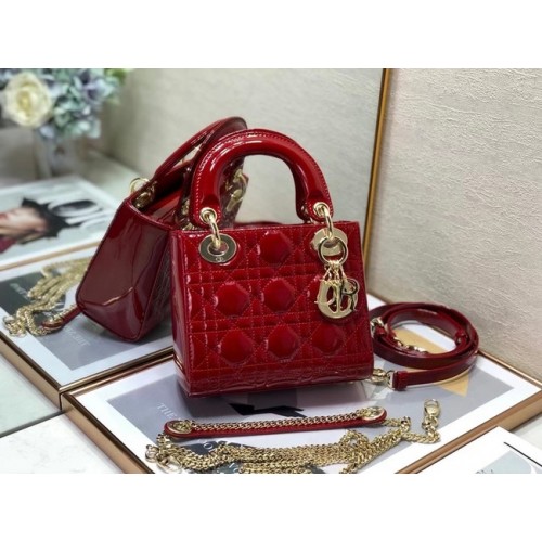 MINI LADY DIOR TÁSKA Lakkbőr Cannage borjúbőr M0505O piros