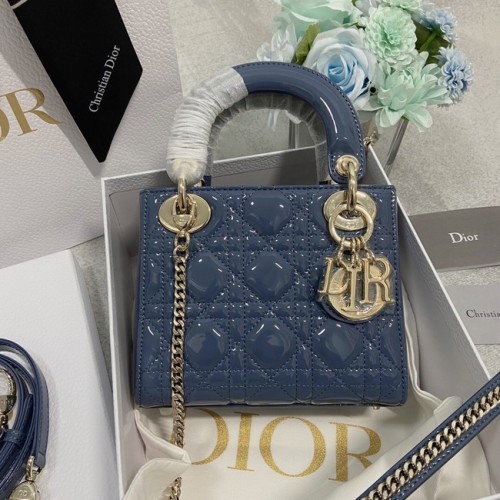 MINI LADY DIOR TÁSKA Lakkbőr Cannage borjúbőr M0566OW Kék-arany