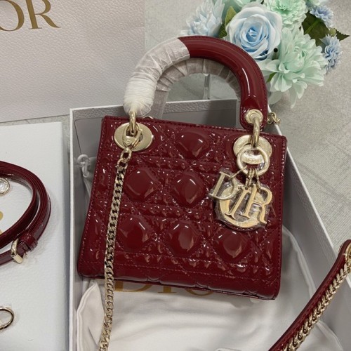 MINI LADY DIOR TÁSKA Lakkbőr Cannage borjúbőr M0566OW Bordó és arany