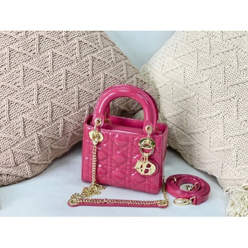 MINI LADY DIOR TÁSKA rózsaszín lakkbőr Cannage borjúbőr M0566OW arany hardver