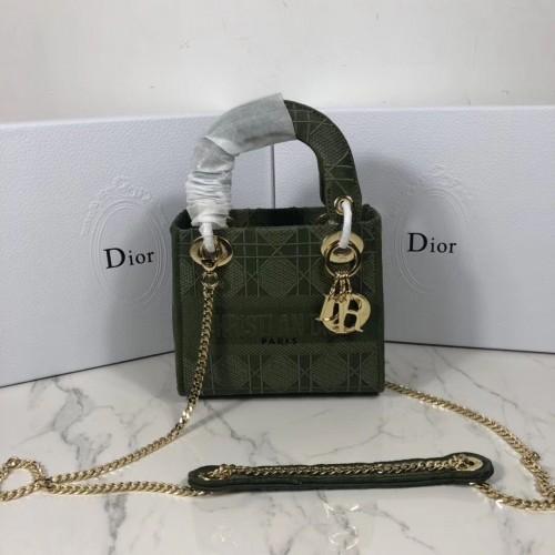 MINI LADY DIOR HÍMZETT VÁSZON TÁSKA C4531 Feketészöld