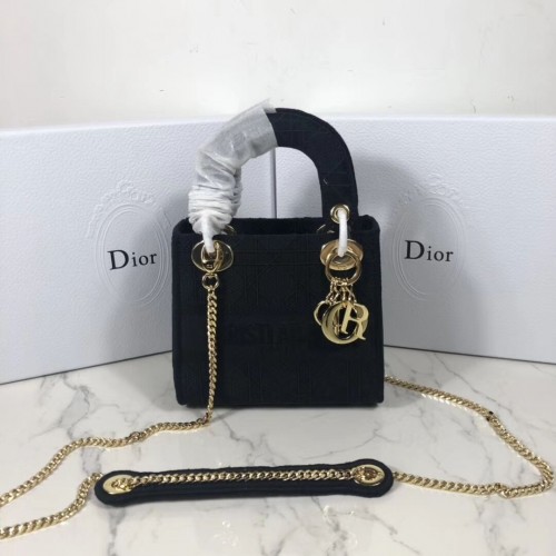 MINI LADY DIOR HÍMZETT VÁSZON TÁSKA C4531 fekete