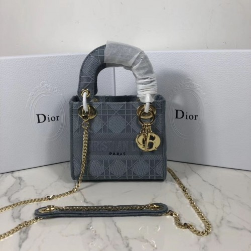 MINI LADY DIOR HÍMZETT VÁSZON TÁSKA C4531 szürkéskék