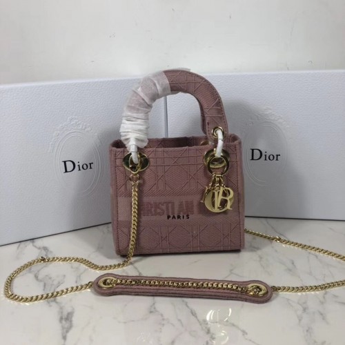 MINI LADY DIOR HÍMZETT VÁSZON TÁSKA C4531 Rózsaszín