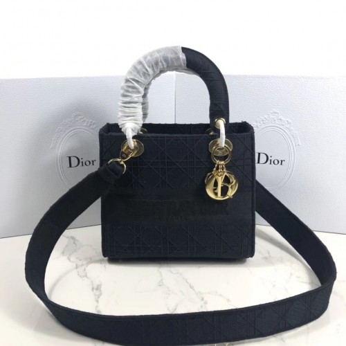 LADY DIOR HÍMZETT VÁSZON TÁSKA C4532 fekete
