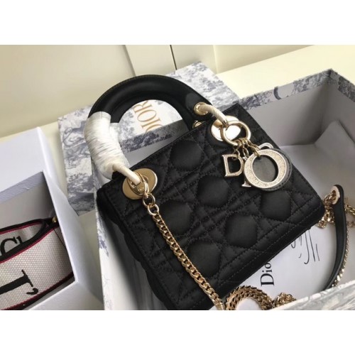 MINI LADY DIOR SZATÉN TÁSKA M424 fekete