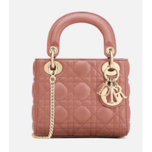 MINI LADY DIOR TÁSKA RÓZSASZÍN BÁRÁNYBŐRBŐL M398