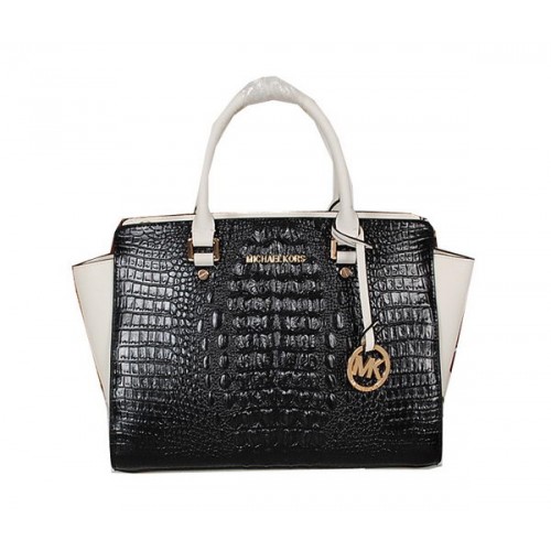 Michael Kors Selma táska krokodilbőrből MK0909 fekete-fehér