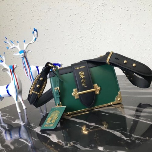 Prada Cahier Bőr Válltáska 1BD045 Fekete & Zöld