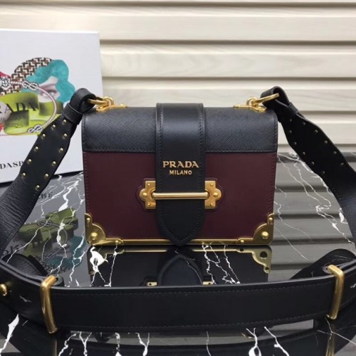 Prada Cahier bőrtáska 1BD045 bordó és fekete
