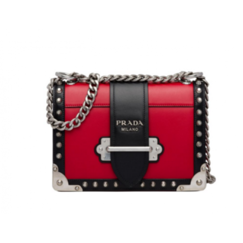 Prada Cahier szegecses bőrtáska 1BD045-1 piros és fekete