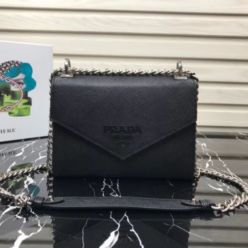 Prada Monokróm Saffiano Bőr Táska 1BD127 Fekete