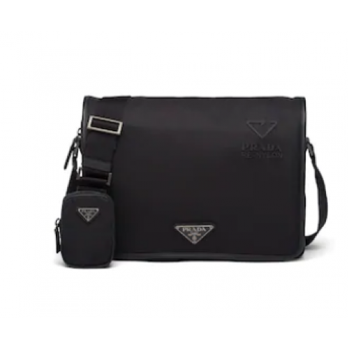 Prada Re-Nylon és Saffiano bőr válltáska 2VD039 fekete