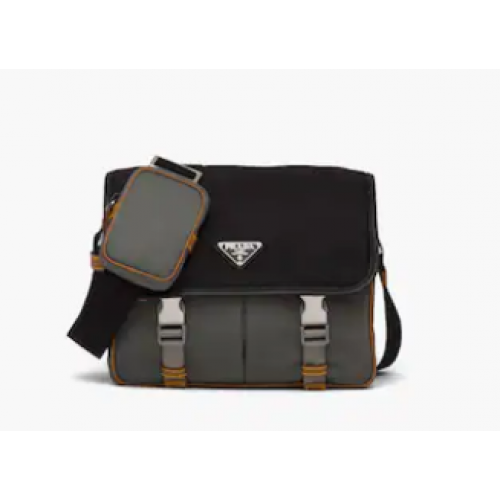 Prada Re-Nylon és Saffiano bőr válltáska 2VD769 fekete és szürke