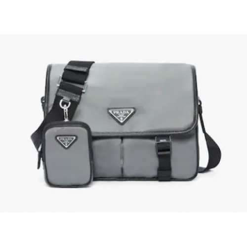 Prada Re-Nylon és Saffiano bőr válltáska 2VD769 szürke
