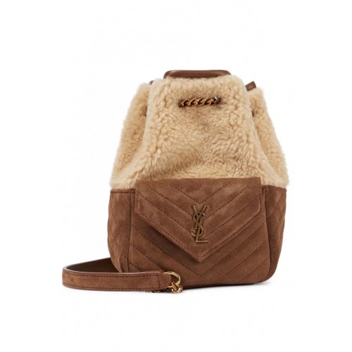 SAINT LAUREN LE MAILLON BACKET BAG Y665512 Khaki velúr színben