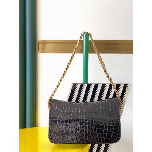 SAINT LAURENT CASSANDRA KROKODILDAL DOMBOROTT FÉNYES BŐR NARANCS Y642009 fekete