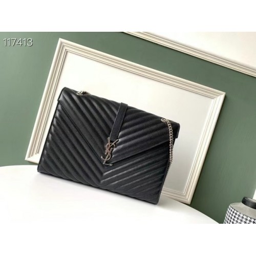 SAINT LAURENT NAGY BORÍTÉK TÁSKA VEGYES MATELASSE SZEMES BŐR DOMBORÍTOTT BŐR 600166B FEKETE