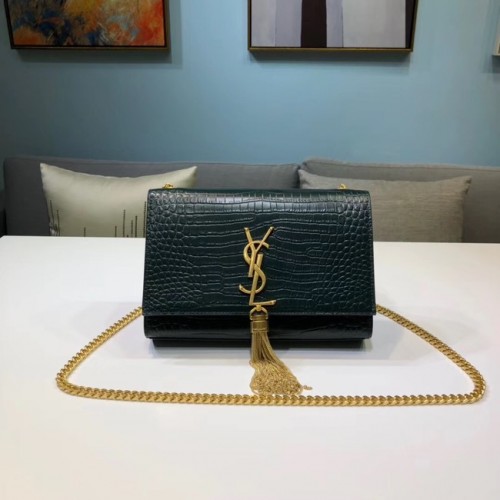 SAINT LAURENT Kate krokodilmintás bőr válltáska 474366 Feketészöld