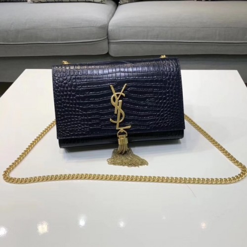 SAINT LAURENT Kate krokodilbőr válltáska 474366 Királykék