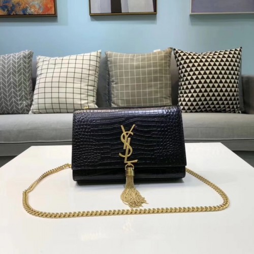 SAINT LAURENT Kate krokodilbőr válltáska 474366 fekete