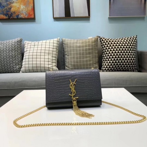 SAINT LAURENT Kate krokodilmintás bőr válltáska 474366 szürke