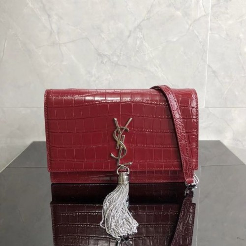 SAINT LAURENT Kate krokodilmintás bőr crossbody táska 452159 Jujube piros