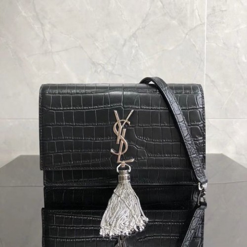 SAINT LAURENT Kate krokodildombornyomott bőr crossbody táska 452159 fekete