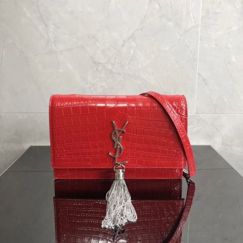 SAINT LAURENT Kate krokodildombornyomott bőr crossbody táska 452159 piros