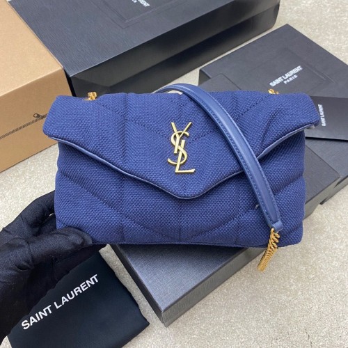 SAINT LAURENT LOULOU KIS LÁNCOS VÁSZONTÁSKA 620333 KÉK