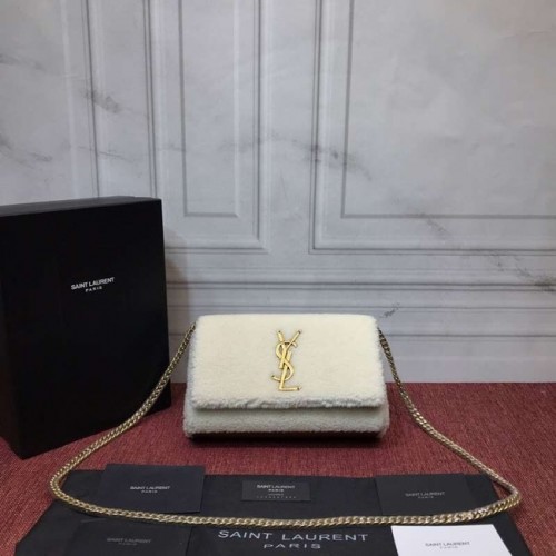 SAINT LAURENT báránygyapjú bőr steppelt válltáska Y3709 fehér