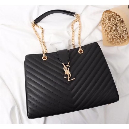 SAINT LAURENT Loulou Monogram extra nagy steppelt bőr válltáska 26587 fekete