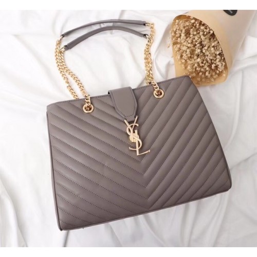 SAINT LAURENT Loulou Monogram extra nagy steppelt bőr válltáska 26587 szürke