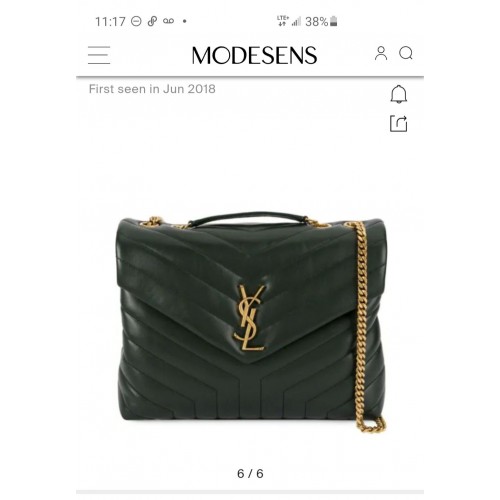 SAINT LAURENT Loulou Monogram közepes méretű steppelt bőr válltáska 74558 feketészöld