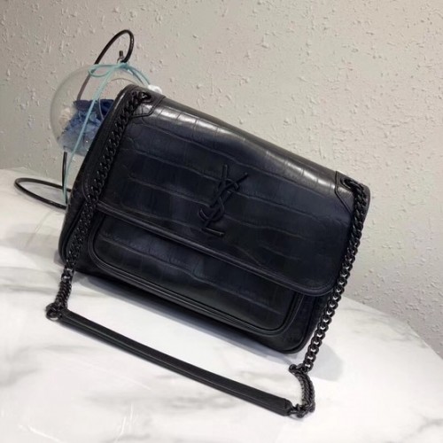 SAINT LAURENT Közepes Niki Láncos Táska Cabas Krokodilmintás Bőr 498894 Fekete