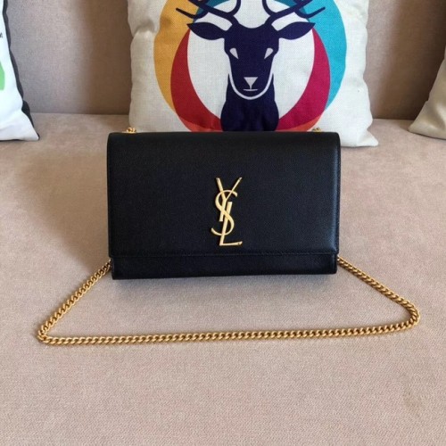 SAINT LAURENT Monogram Kate közepes méretű kavicsos bőr válltáska 354021 fekete