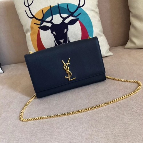 SAINT LAURENT Monogram Kate közepes méretű kavicsos bőr válltáska 354021 sötétkék