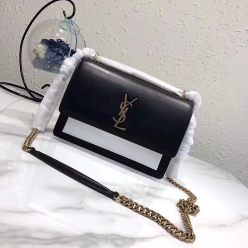 SAINT LAURENT Monogram Sunset közepes bőr crossbody táska 8001 Fekete-fehér
