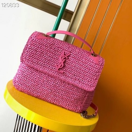 SAINT LAURENT NIKI KÖZEPES MÉRETŰ LÁNCTÁSKA RAFFIA KÉNT 498894 Szilva