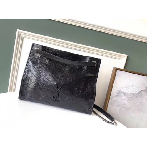 SAINT LAURENT NIKI KÖZEPES MÉRETŰ BEVÁSÁRLÓTÁSKA GYÖRÖTT VINTAGE BŐRBŐL 5814 fekete