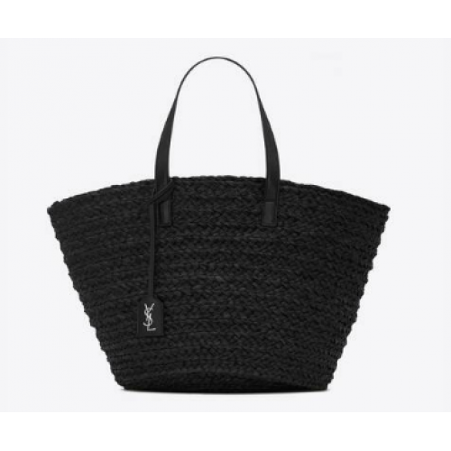 SAINT LAURENT PANIER KÖZEPES RAFFIA TÁSKA 693242 FEKETE