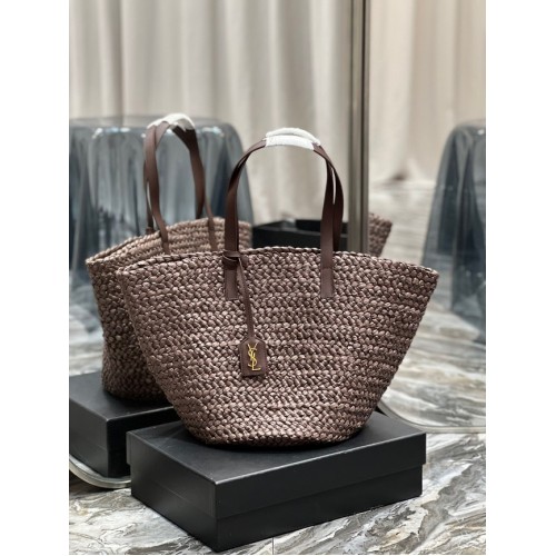 SAINT LAURENT PANIER KÖZEPES RAFFIA TÁSKA 693242 Kávé