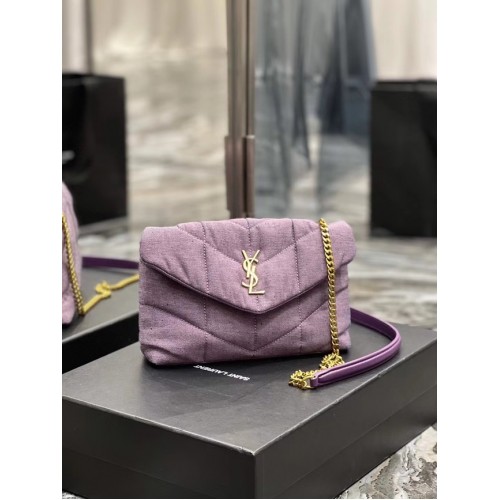 SAINT LAURENT PÚFI JÁTÉKTÁSKA VÁSZONBÓL ÉS SIMA BŐRBŐL 620333 FEKETE LILA